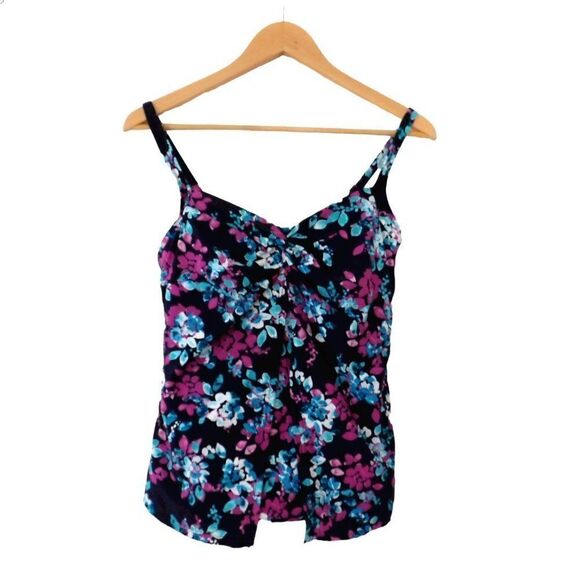 Lands End Tankini Top Swimsuit Slimming Tummy Control Built in Bra Size 8 Floral - Picture 1 of 5
